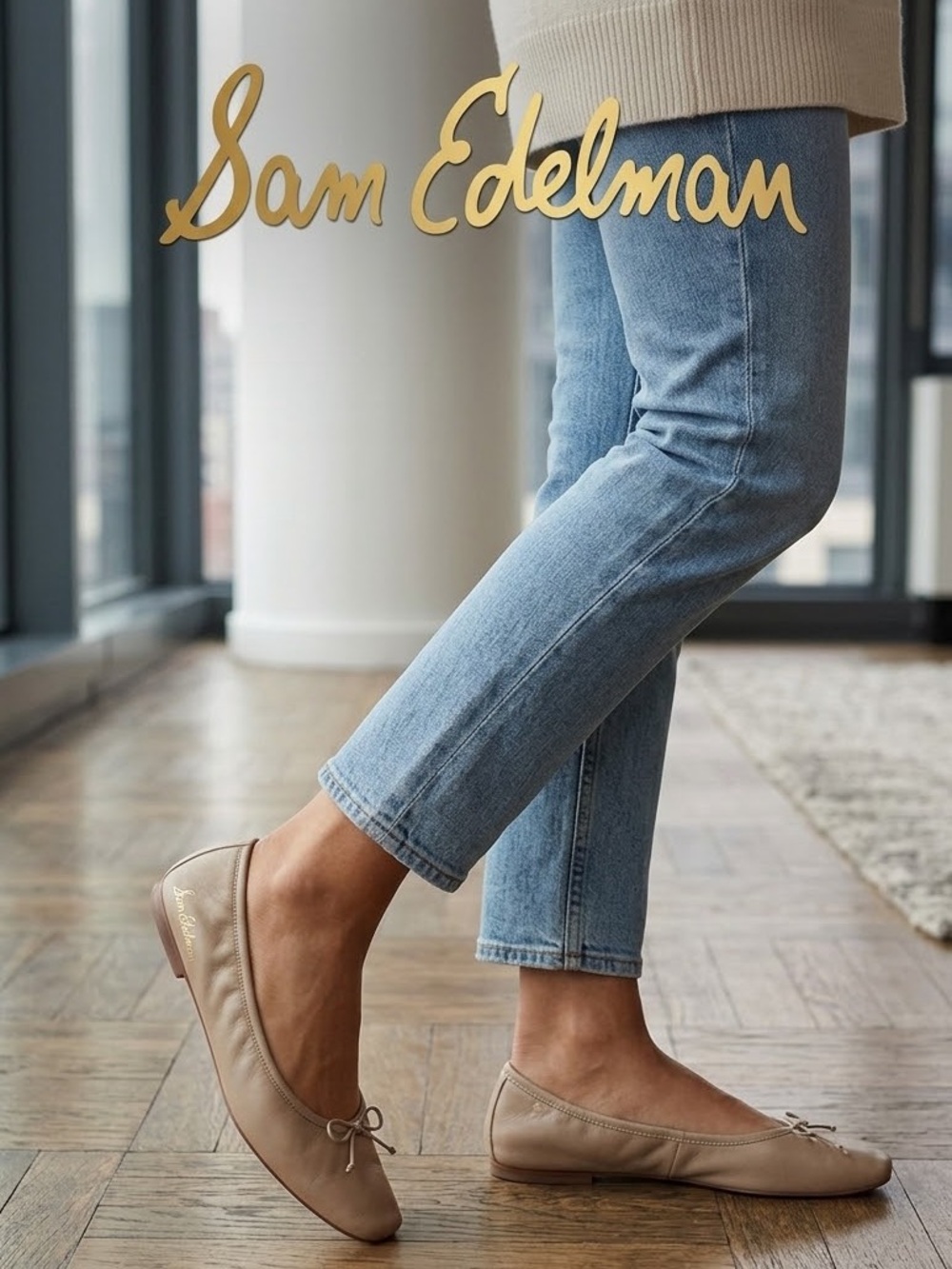 Sam Edelman Taupe Leather Ballet Flats with Bow